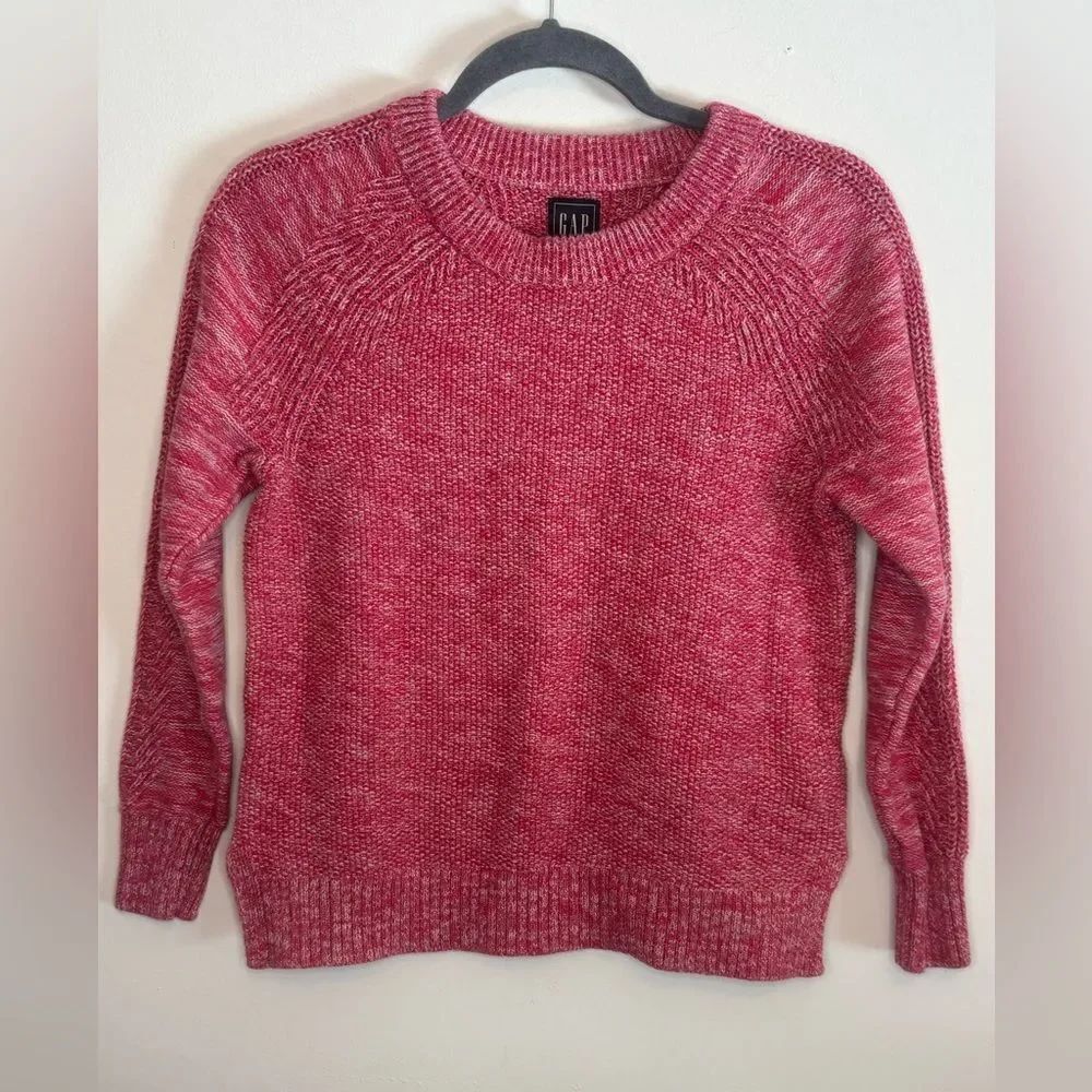 Gap EUC pink/white heathered cotton crew neck sweater Size XS